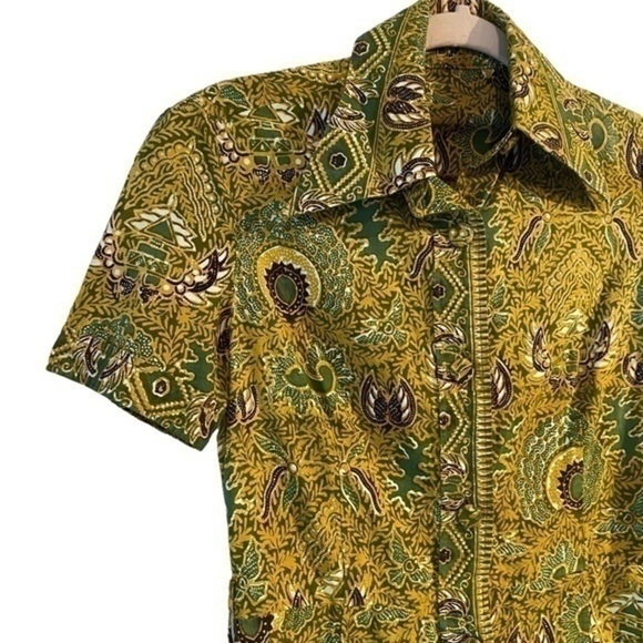 Vintage hand printed batik cotton button down paisley dress - Picture 4 of 13